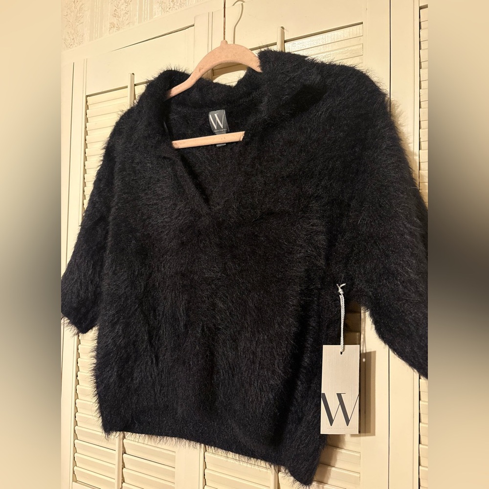 Worthington Fuzzy Black V-Neck Sweater